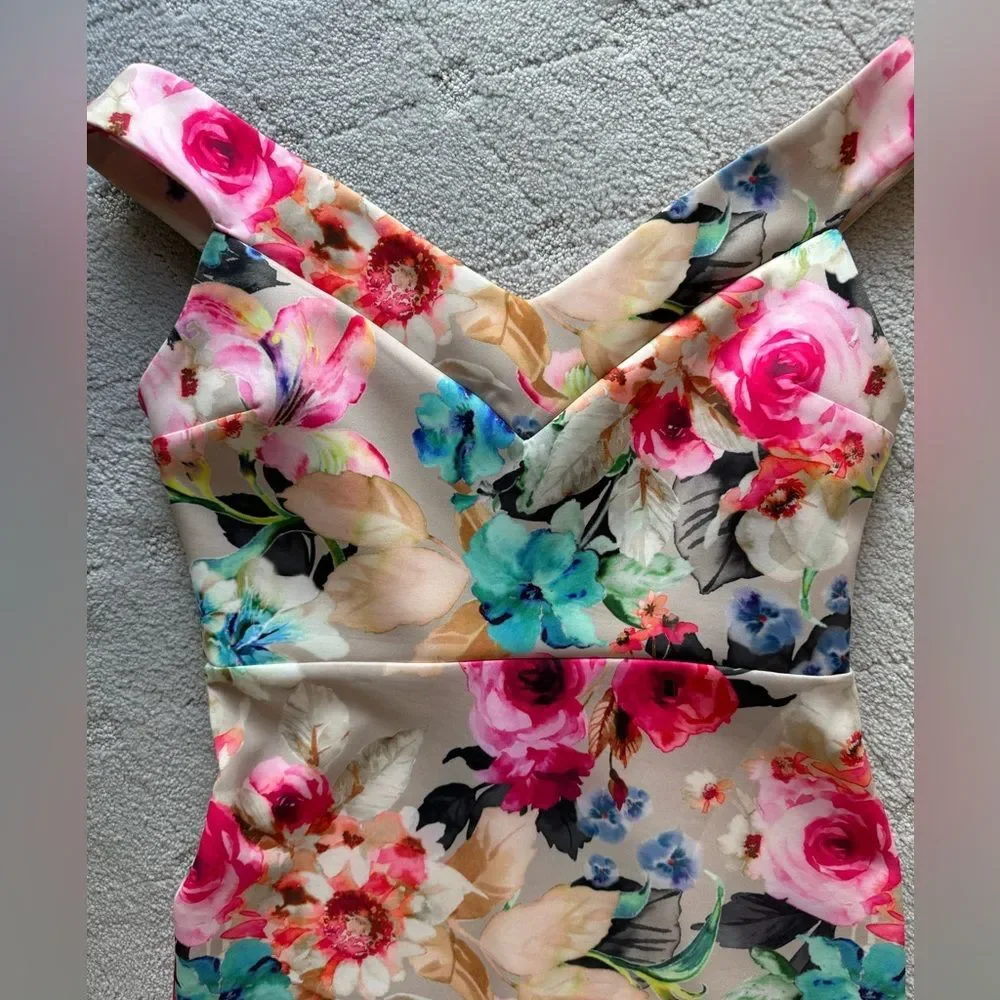 Gorgeous floral off the shoulder ASOS Scuba midi dress bodycon sz 8 wedding - Picture 9 of 12